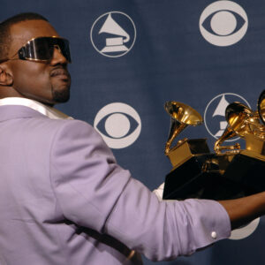 US rapper Kanye West poses with the thre
